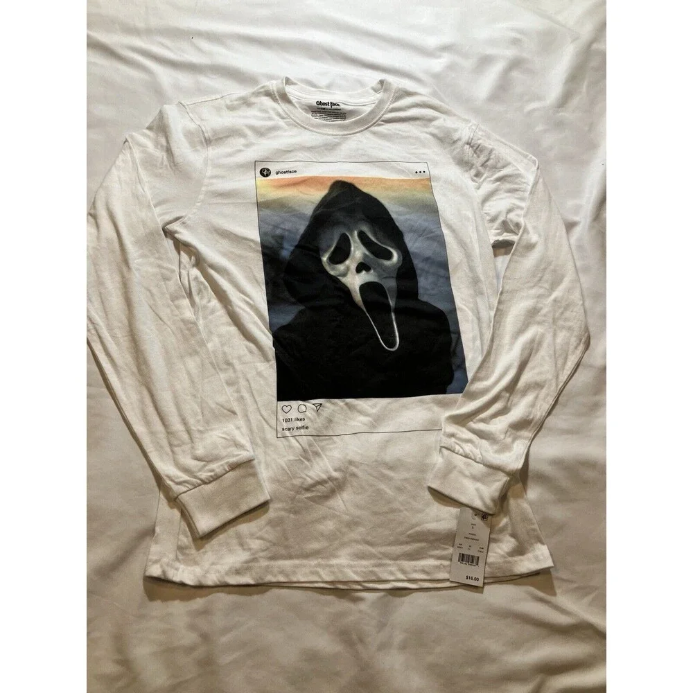 Ghost Face Selfie The Icon Of Halloween Men's Size Small Long Sleeve T-Shirt